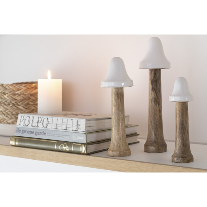 J-Line décoration Champignon Fin - bois - naturel/blanc - 3 pièces