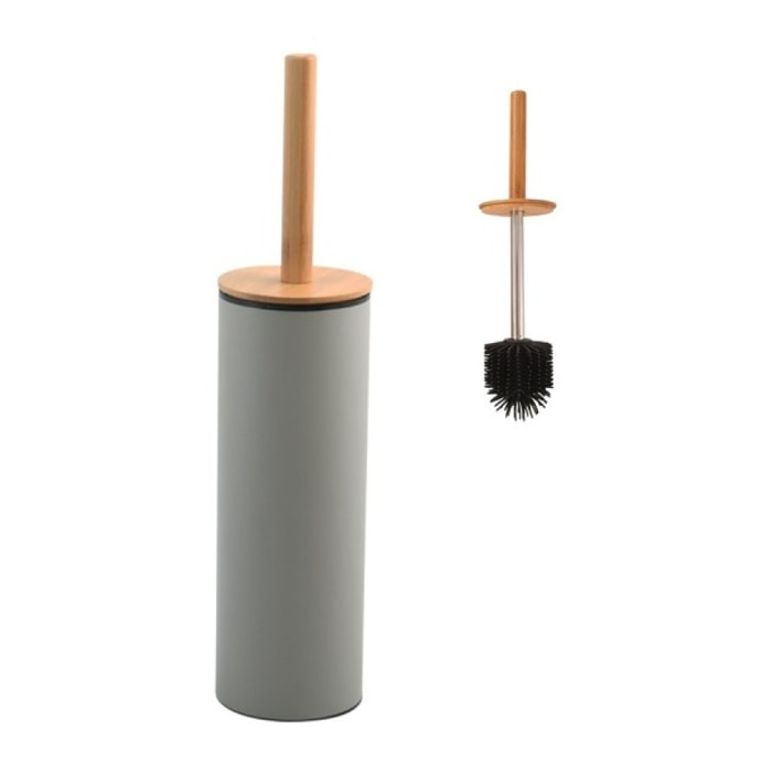 Brosse wc avec support Acier & Bambou ADONIS Taupe mat - Poils résistants en silicone Spirella