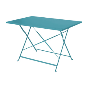 Table de jardin bistrot pliante métal + 4 assises 110 x 70cm. avec quatre chaises pliantes. acier thermolaqué