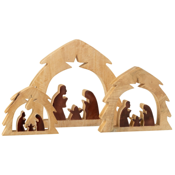 J-Line décoration Crèche Noël Maison - bois - naturel/marron - large