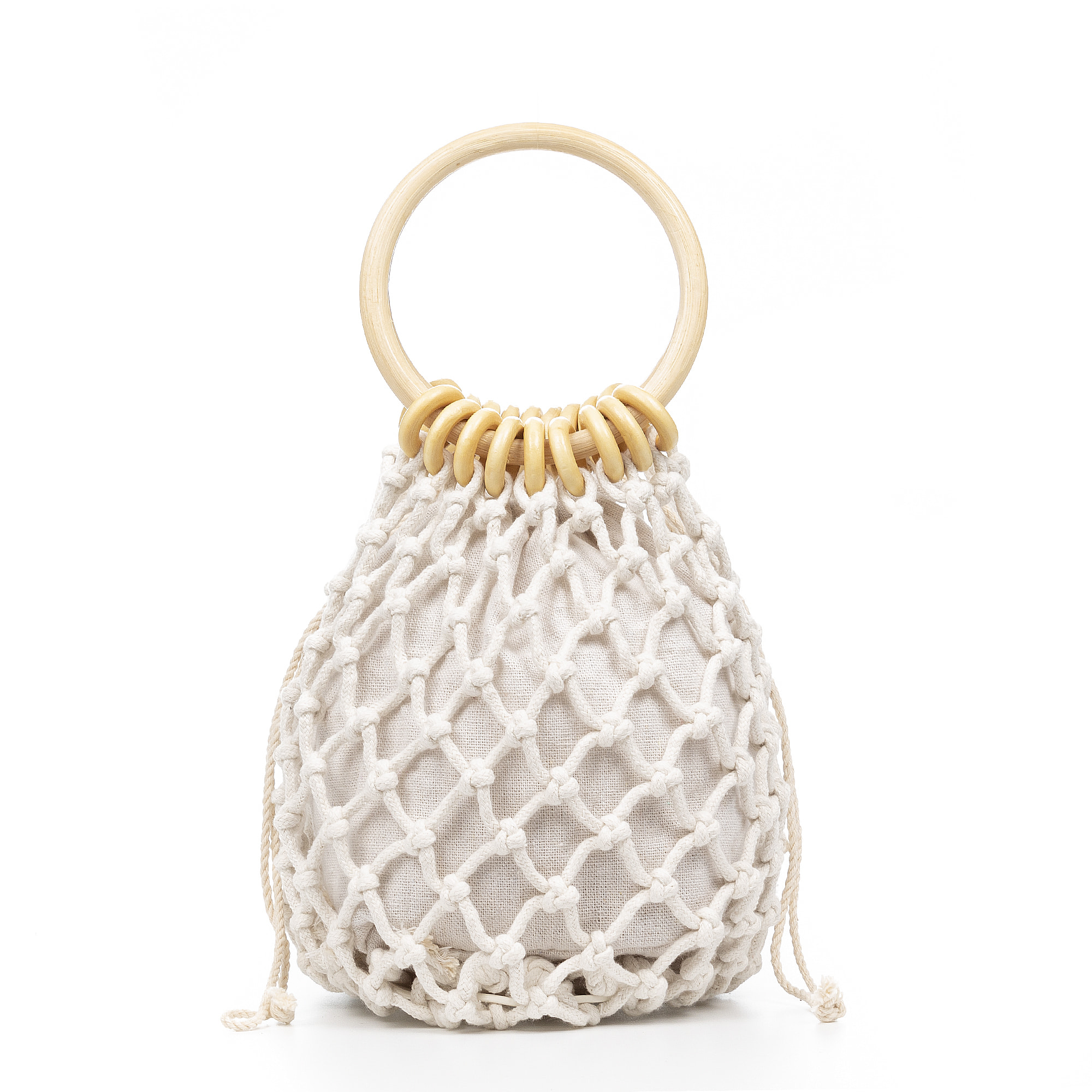 Zignago borsa a mano in cotone e manici in legno.