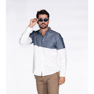 Camicie Manica Lunga Bicolore Popeline Stretch Unito Bianco