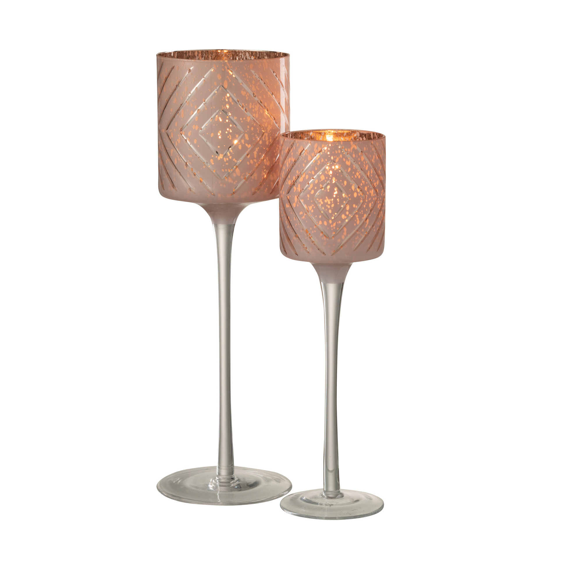 J-Line photophore Sur Pied Zigzag - verre - saumon - large