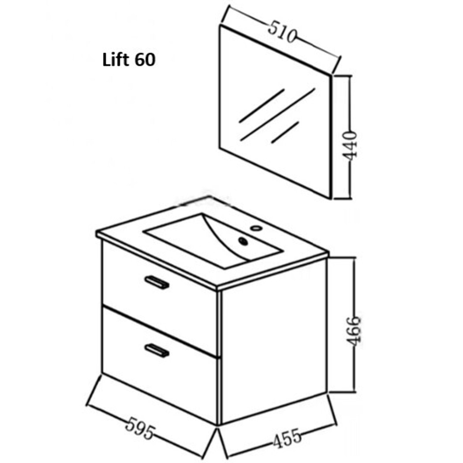 Meuble salle de bain 60 cm suspendu 2 tiroirs Blanc avec vasque et miroir - BOX-IN