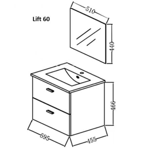 Meuble salle de bain 60 cm suspendu 2 tiroirs Blanc avec vasque et miroir - BOX-IN