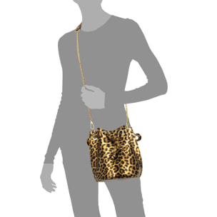 Primavera bolso de mano mujer. Piel auténtica Gamuza con estampado de animal print leopardo y lacada brillante.