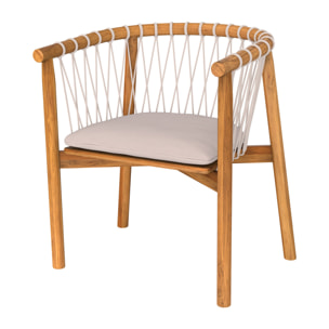 Chaise de jardin en bois de teck et tissu gris clair - Yago