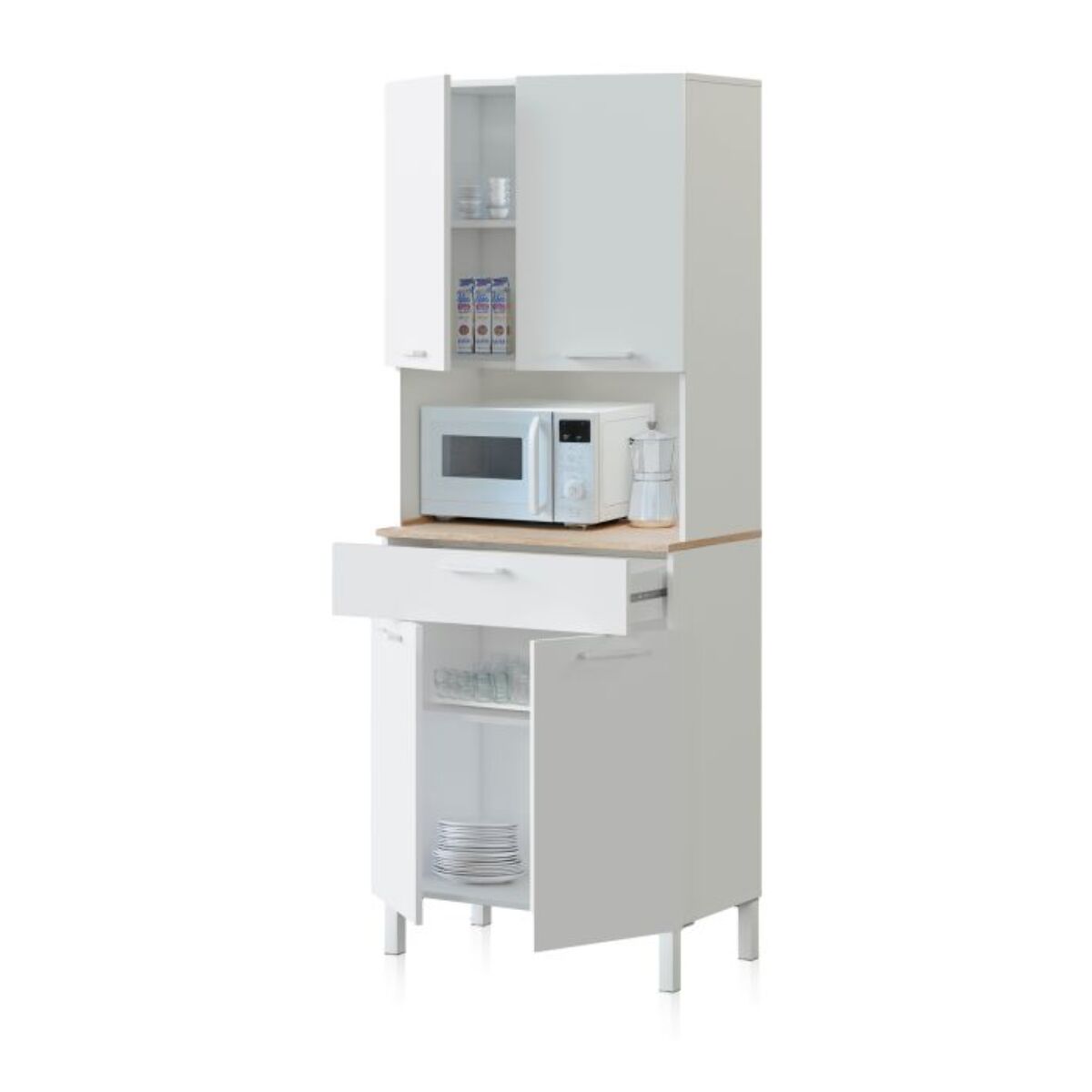Alacena cocina Colin 4 Puertas Blanco Artik (Blanco Mate) - Roble Canadian