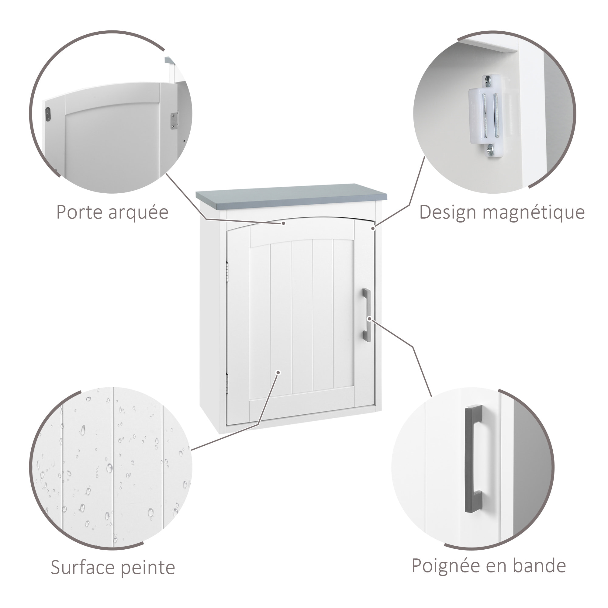 Armoire haute murale de salle de bain ou WC - placard porte avec étagère réglable - dim. 41L x 18l x 52H cm - MDF blanc gris