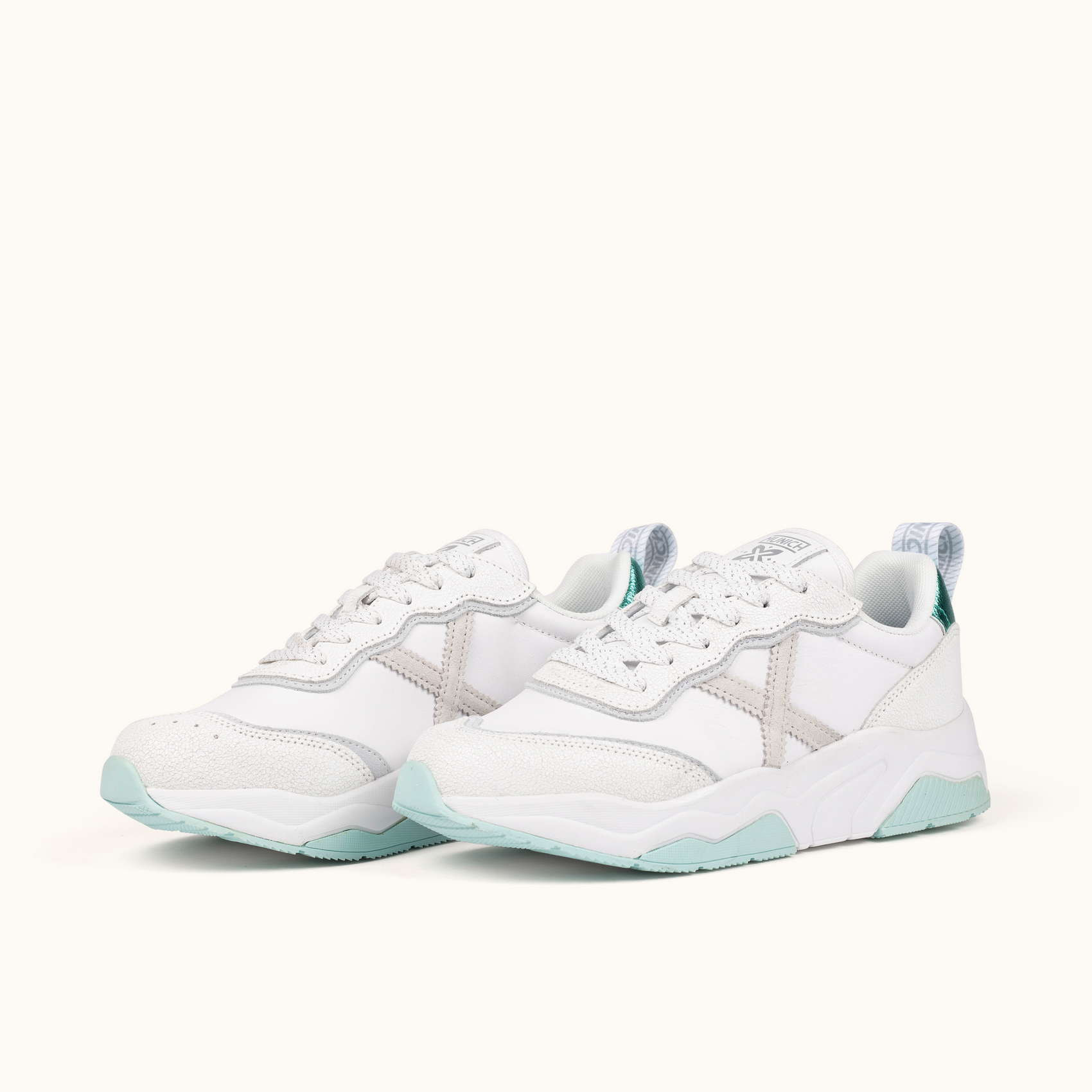 MUNICH WAVE 185 Zapatillas de diseño retro con volumen Blanco y Verde Menta