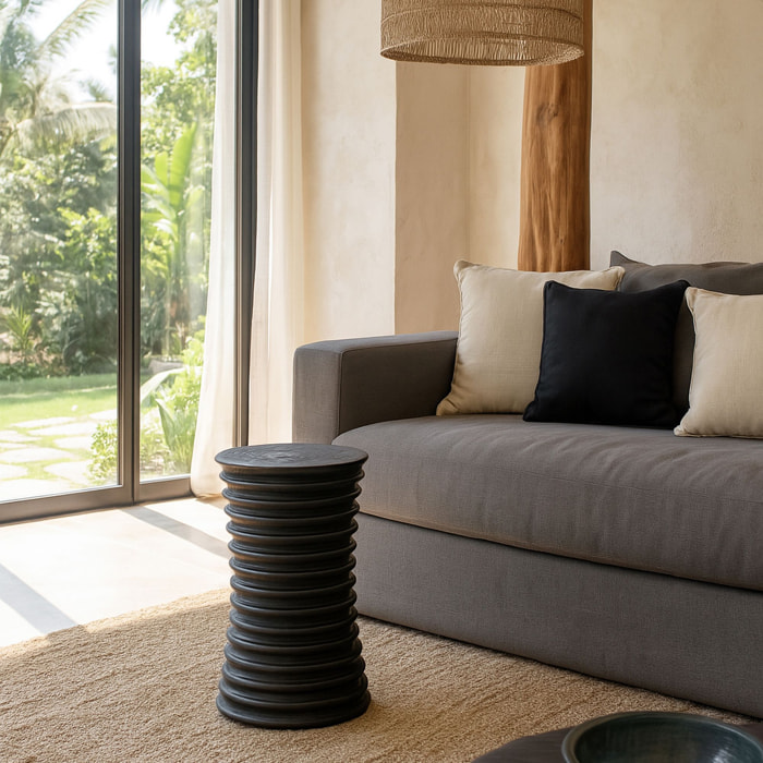 Meuble d'appoint en bois d'acacia brûlé MADI