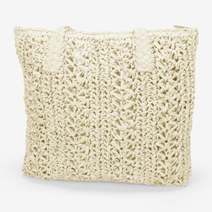 Bolso de playa beige en rafia