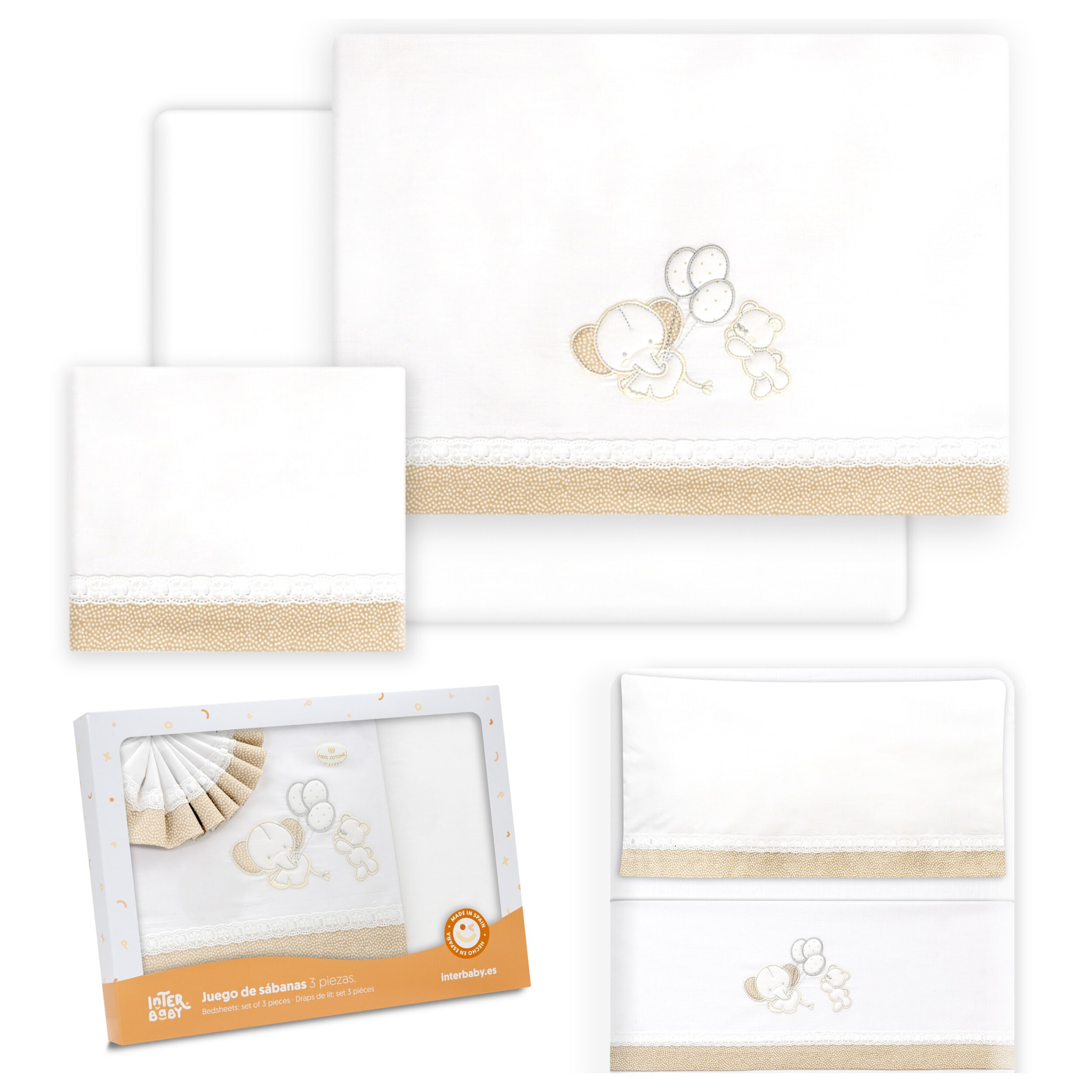 Triptico Minicuna Pasacinta Oso Elefante Globos Bco/Beig