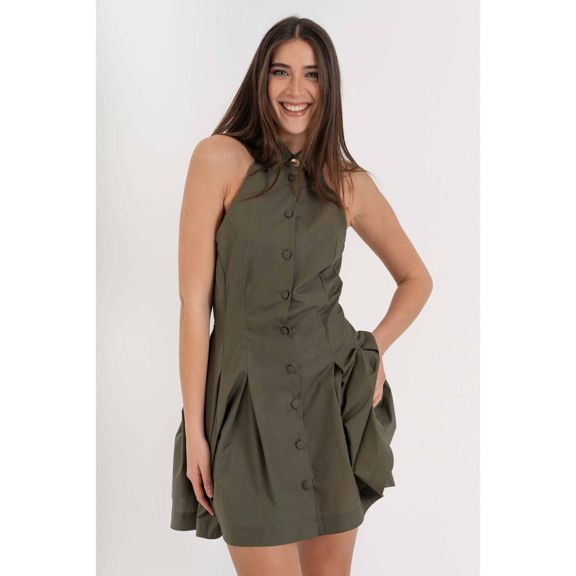 Kocca - Abito da donna in cotone con scollo all'americana e bottoni Donna