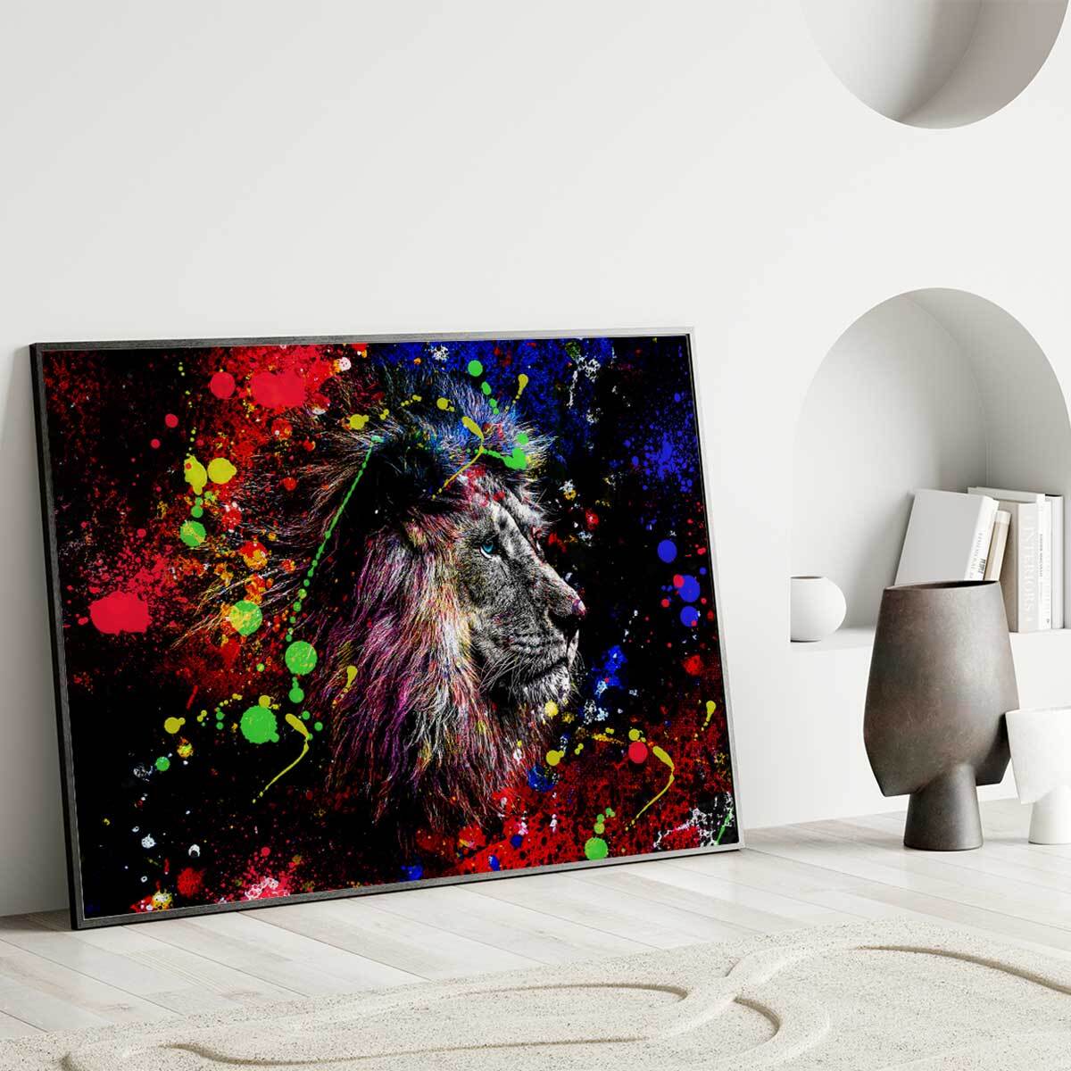 Affiche encadrée lion pop art Affiche + cadre en métal - Noir