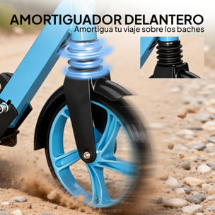Patinete Plegable para Adultos y Niños de +14 Años Scooter Ligero con Manillar Ajustable Grandes Ruedas Ø200 mm Amortiguador y Freno Aluminio Carga 100 kg 91,5x36,5x91-104 cm Azul