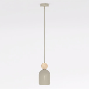Lampada a sospensione MESI in acciaio e legno beige