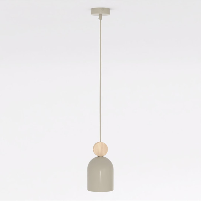 Lampada a sospensione MESI in acciaio e legno beige