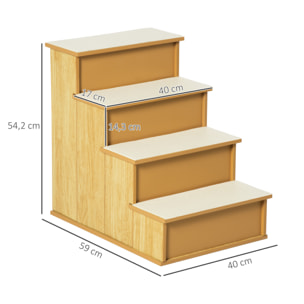 Escalera para Perros de 4 Peldaños Escalera para Mascotas Escalones para Perros Gatos con Acolchados Desmontables Carga 30 kg para Cama Sofá 40x59x54,2 cm Natural y Crema