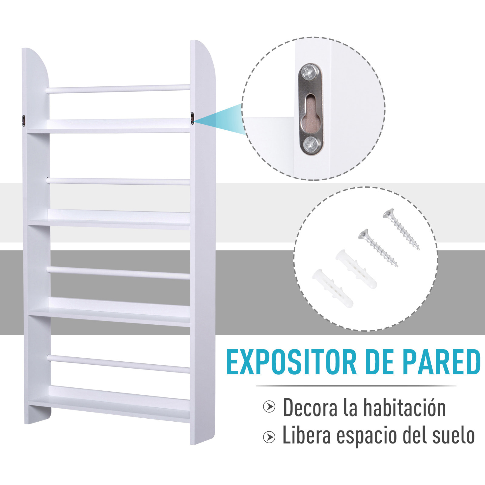 Librerías de Pared con 4 Estantes de Madera 59x12x113cm Blanco