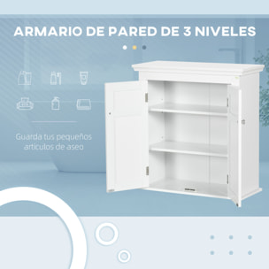 Armario para Baño de Pared Mueble de Baño Colgar con Estantes Ajustables y Puertas con Cierre Magnético Armario de Pared para Cocina Comedor 58x24x60 cm Blanco