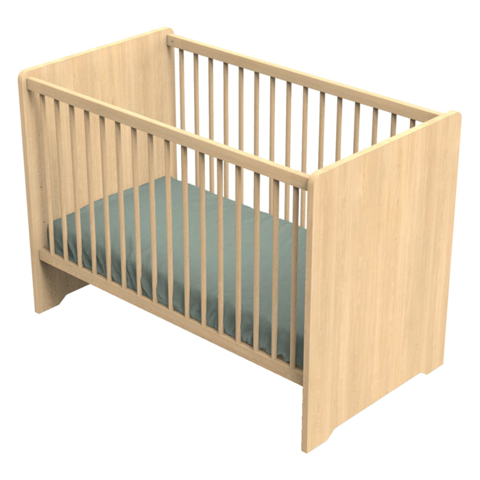 Lit bébé 120 x 60 avec têtes de lit arrondies en bois décor chêne miel