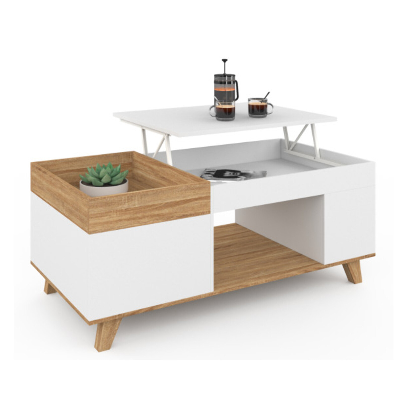 Table basse Stella avec plateau relevable et double coffre