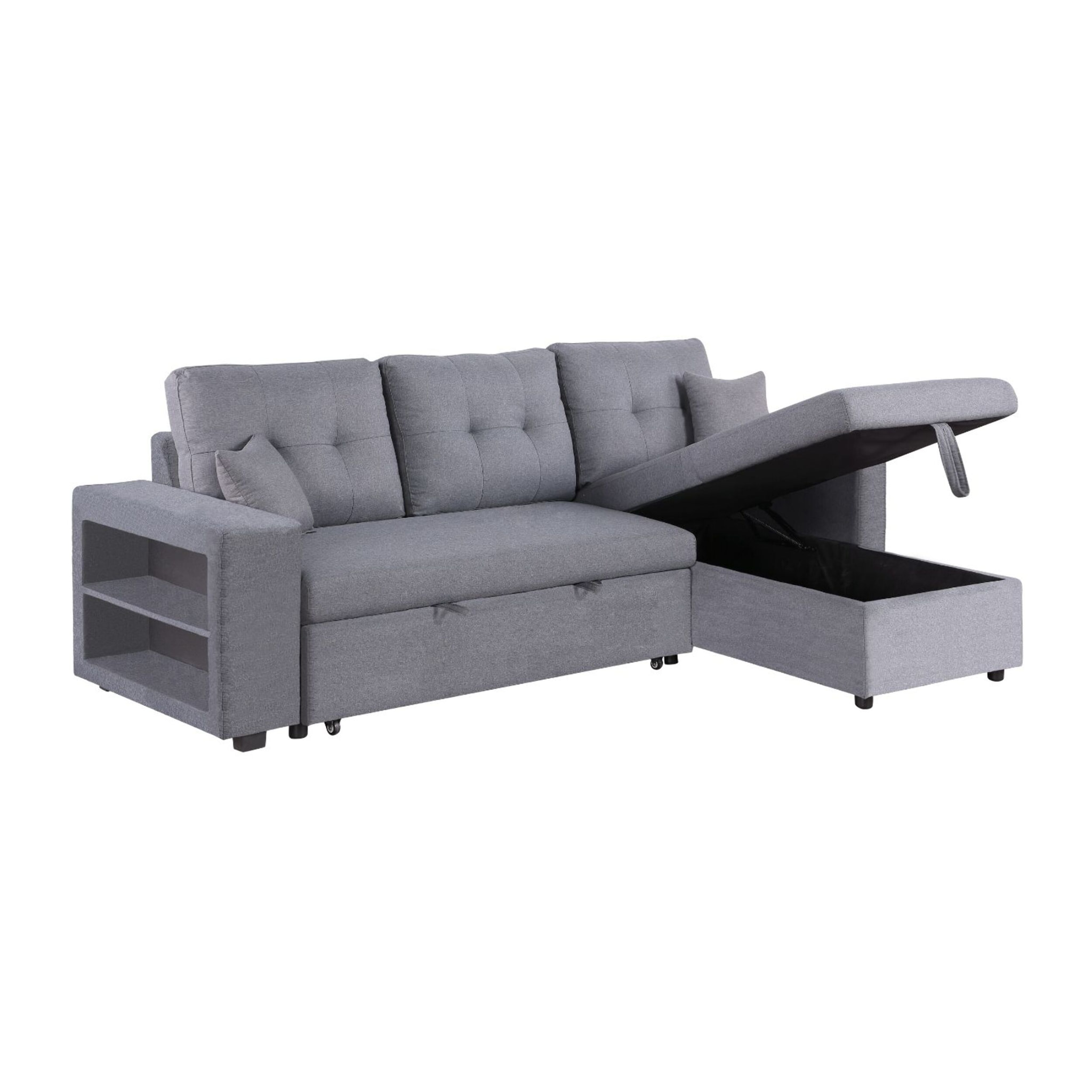 Canapé d'angle droit convertible en tissu gris 4 places SAN DIEGO