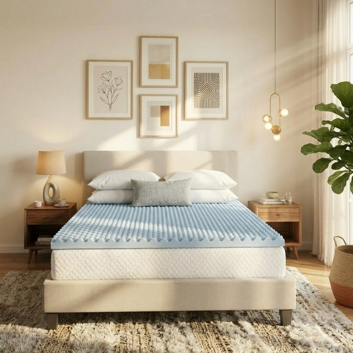 Surmatelas Mémoire de Forme et Gel Refresh, 6 cm, 7 Zones de Confort, Fabrication Française