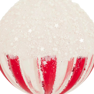 Boule verre glaçage D.8cm rouge et blanc