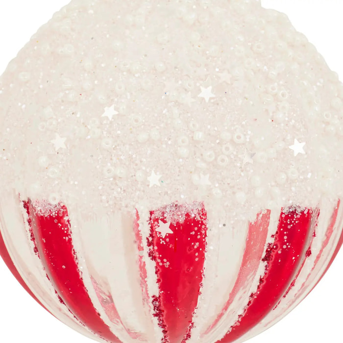 Boule verre glaçage D.8cm rouge et blanc