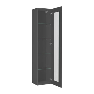 Vetrina Arnika, Credenza a 1 anta con ripiani in vetro, Mobile da soggiorno multiuso, 100% Made in Italy, cm 40x30h180, Antracite