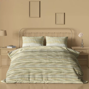 Housse de couette satin de coton imprimé jaune ecru Strates limoni