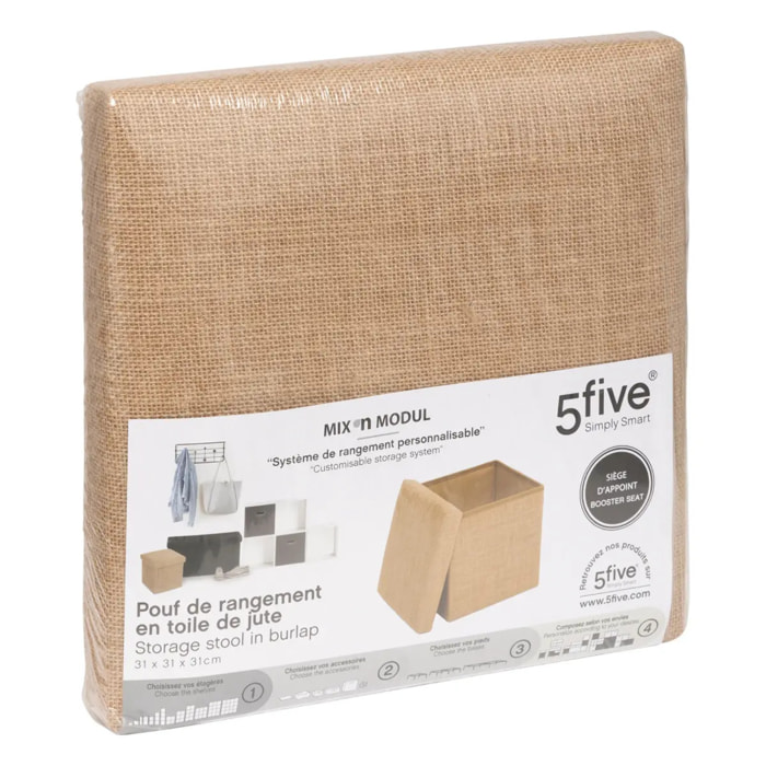 Pouf de rangement "Mix 'n' Modul" en toile de jute 31x31cm