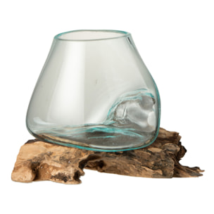 J-Line vase Sur Pied Gamal - bois/verre - naturel/transparent - large - Ø 16 cm