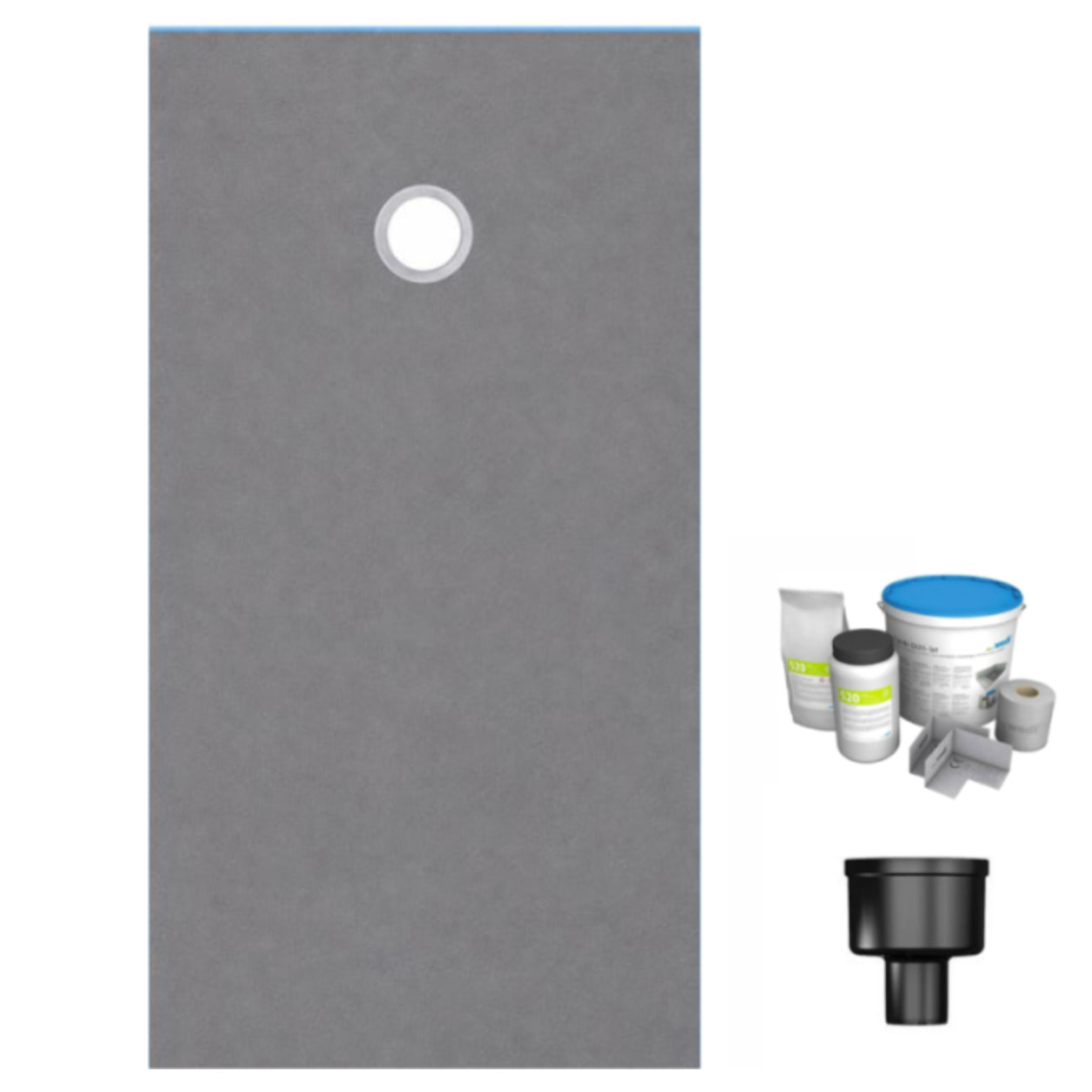 Receveur de douche à carreler 200 x 100 WEDI Fundo Primo rectangle écoulement excentré + bonde verticale + kit d'étanchéité