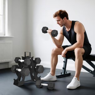 Juego de Mancuernas de 6 Piezas 2 x2 kg 2 x5 kg 2 x8 kg Mancuernas Hexagonales con Revestimiento de Goma Antideslizante y Soporte de Almacenamiento para Entrenamiento en Casa Gimnasio Negro