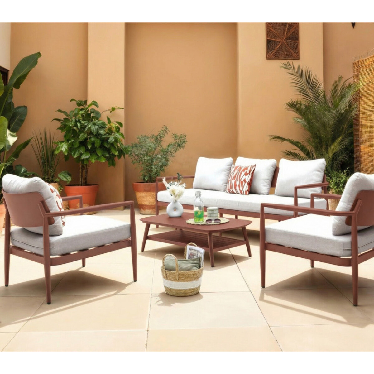 Salon de jardin en aluminium - 5 places - terracotta brun - NAÏROBI