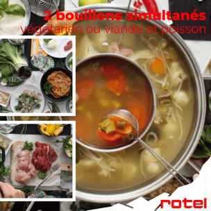 Appareil à fondue chinoise 2 compartiments avec fourchettes et passoires Rotel