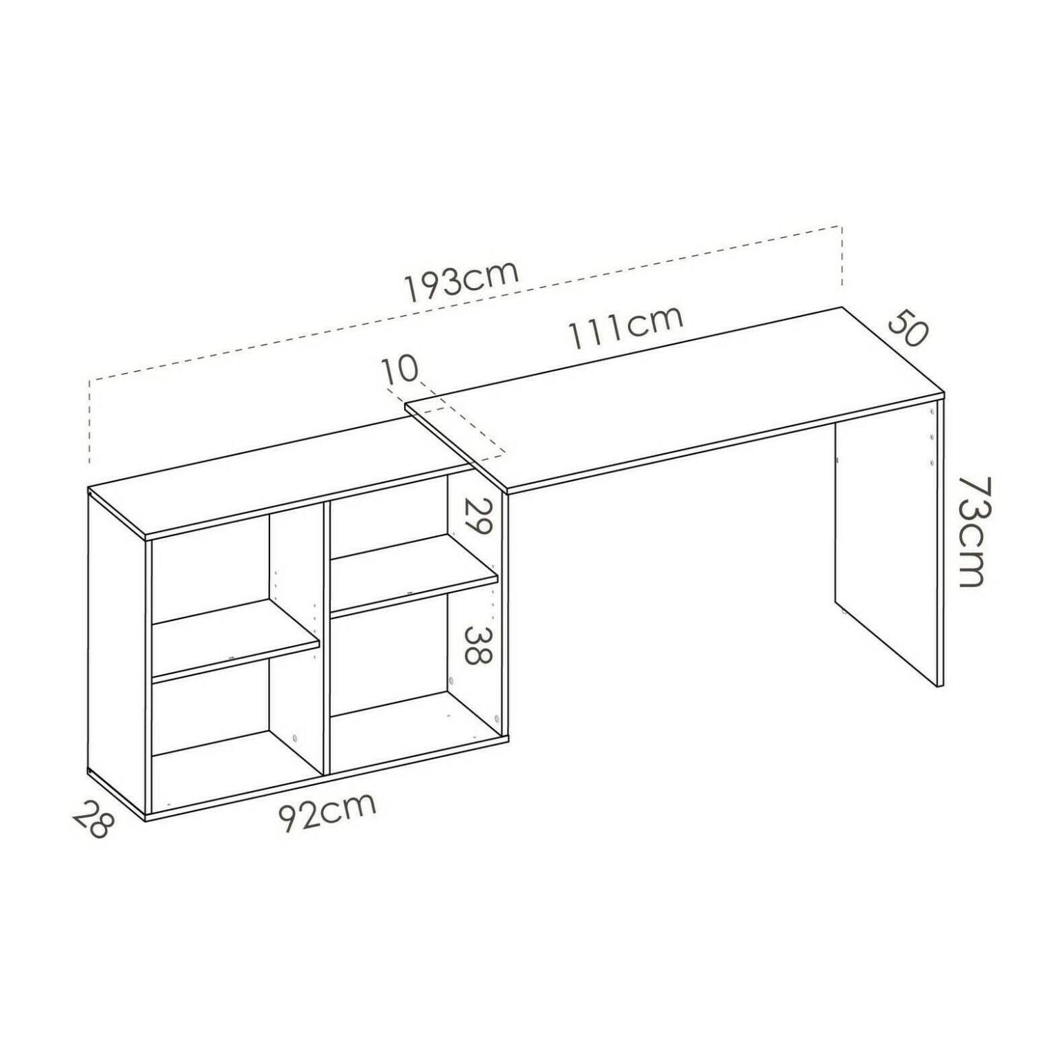 Scrivania Mulaz, Scrittoio multiposizione da ufficio o cameretta, Tavolo da studio angolare con scaffali, 121x96h74 cm, Rovere