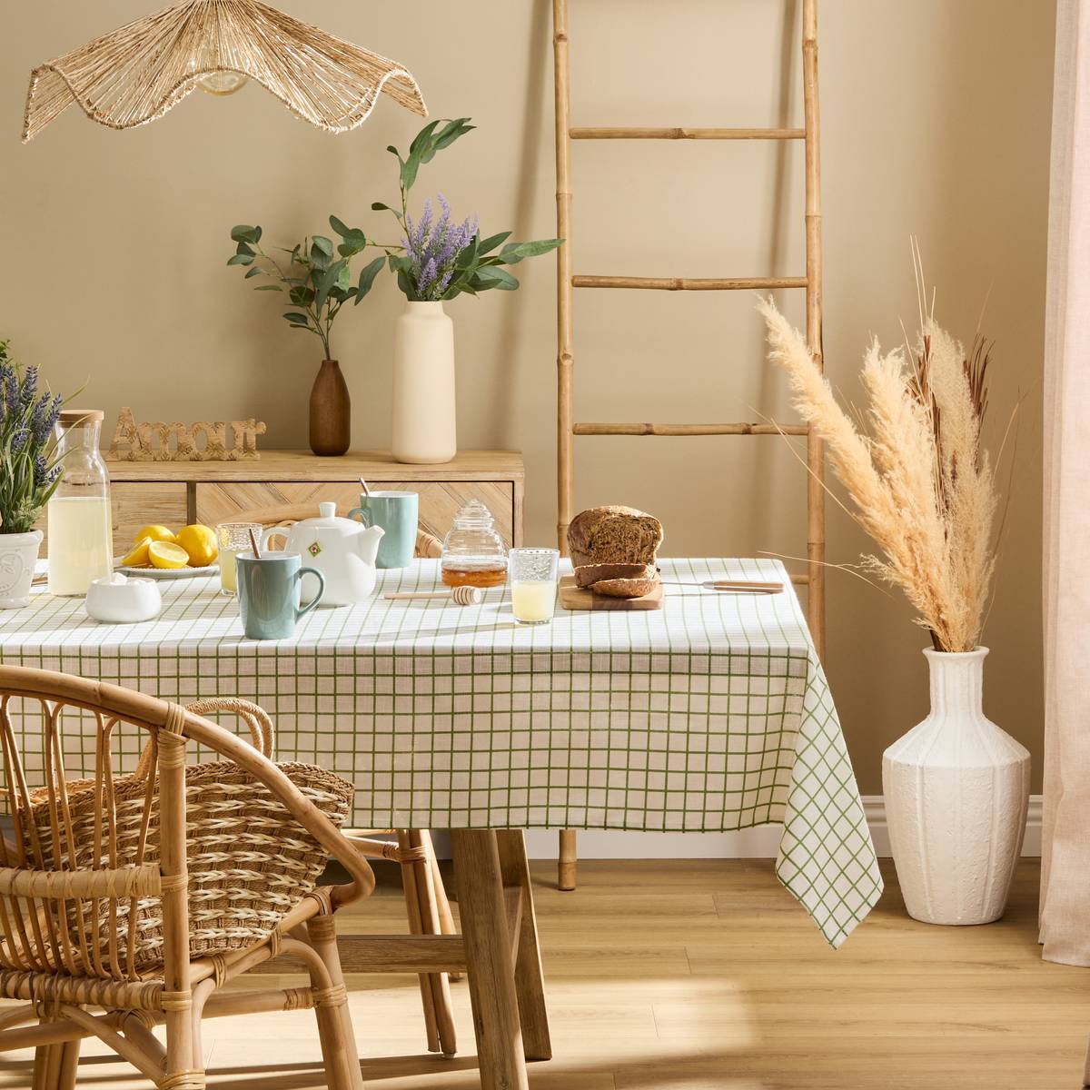 Nappe rectangulaire Garrigue 240x140cm coton blanc