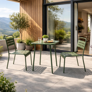 Ensemble table de jardin carrée 50cm et 2 chaises vert EVORA