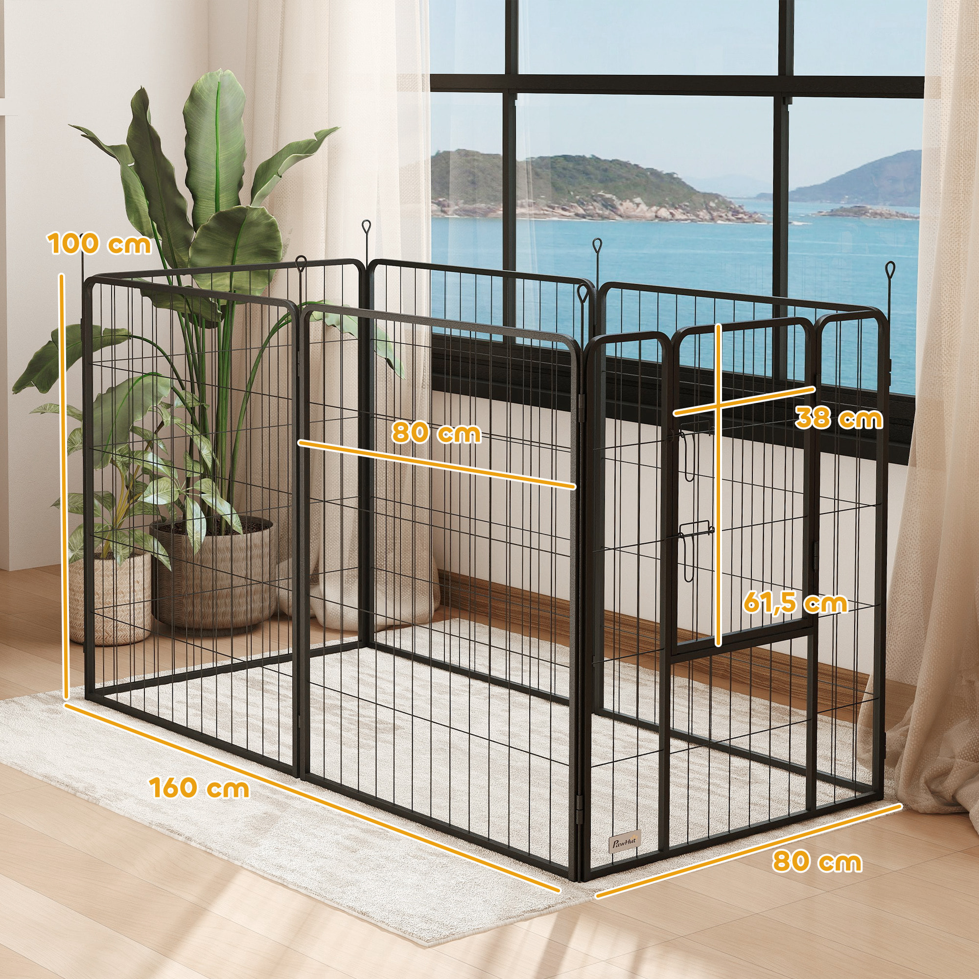 Parque para Perros de 6 Paneles de 100 cm de Altura, Vallas para Perros de Acero Plegable, con Puerta, para Interior y Exterior, Negro