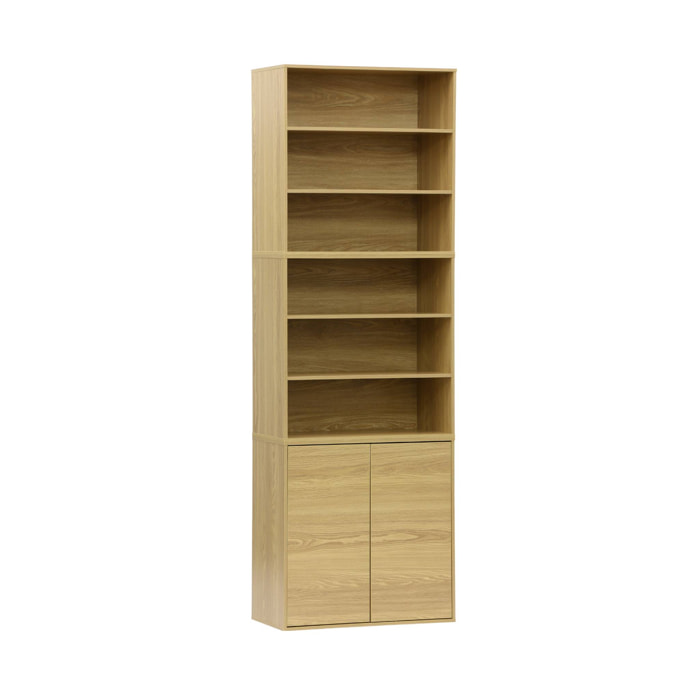 Etagère. bibliothèque modulable décor bois chêne 3 éléments - 2 portes 5 étagères L 70 x P 35 x H 210cm - Kompo