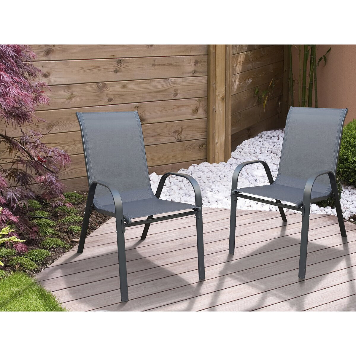 Fauteuil jardin textilène "Cordoba" - Phoenix - Lot de 2 - Anthracite