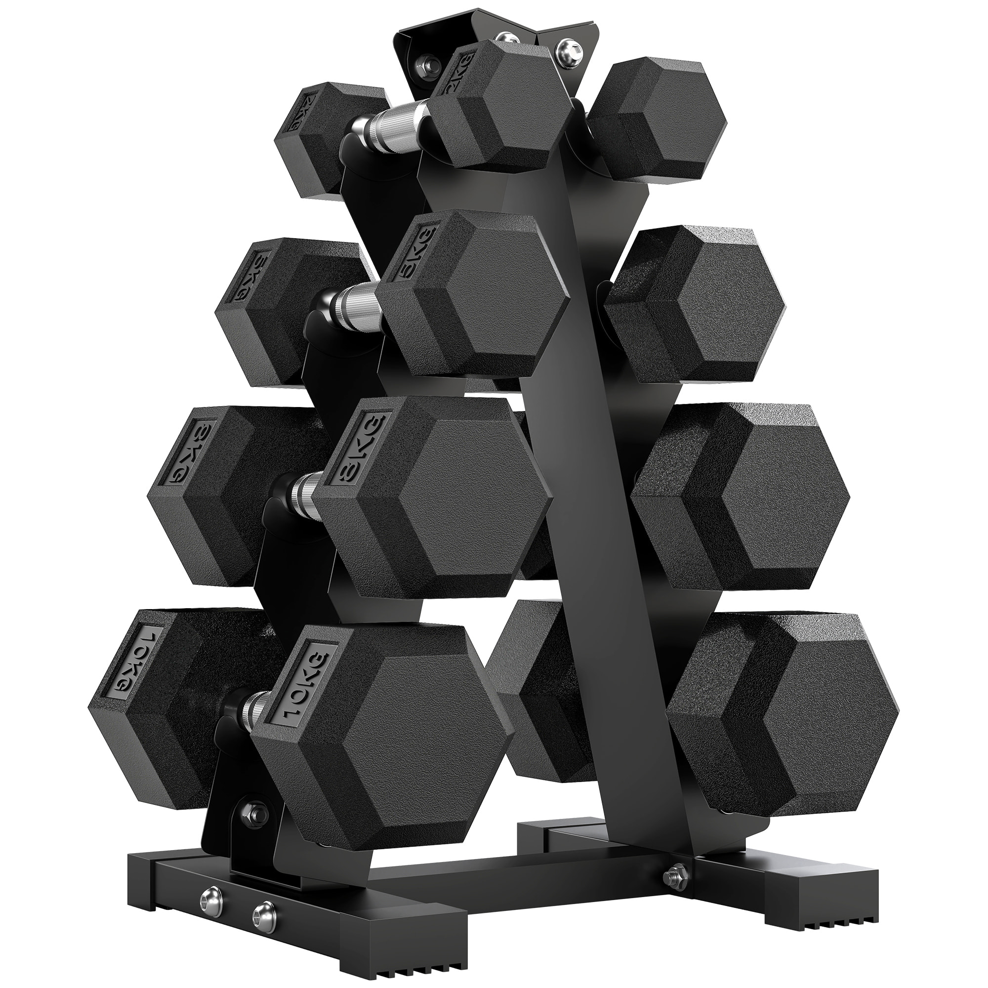 Juego de Mancuernas de 8 Piezas 50 kg, Mancuernas Hexagonales 2x2kg, 2x5kg, 2x8kg, 2x10kg, con Soporte de Almacenamiento y Mango Antideslizante para Entrenamiento en Casa Gimnasio, Negro