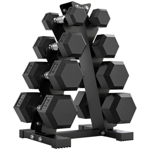 Juego de Mancuernas de 8 Piezas 50 kg, Mancuernas Hexagonales 2x2kg, 2x5kg, 2x8kg, 2x10kg, con Soporte de Almacenamiento y Mango Antideslizante para Entrenamiento en Casa Gimnasio, Negro