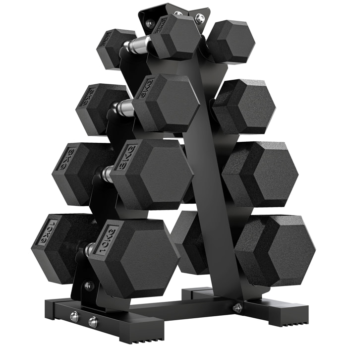 Juego de Mancuernas de 8 Piezas 50 kg, Mancuernas Hexagonales 2x2kg, 2x5kg, 2x8kg, 2x10kg, con Soporte de Almacenamiento y Mango Antideslizante para Entrenamiento en Casa Gimnasio, Negro