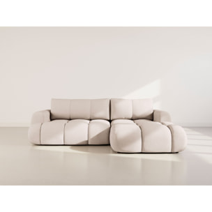 Yulin - Canapé d'angle droit 4 places convertible avec coffre en tissu bouclette - Beige