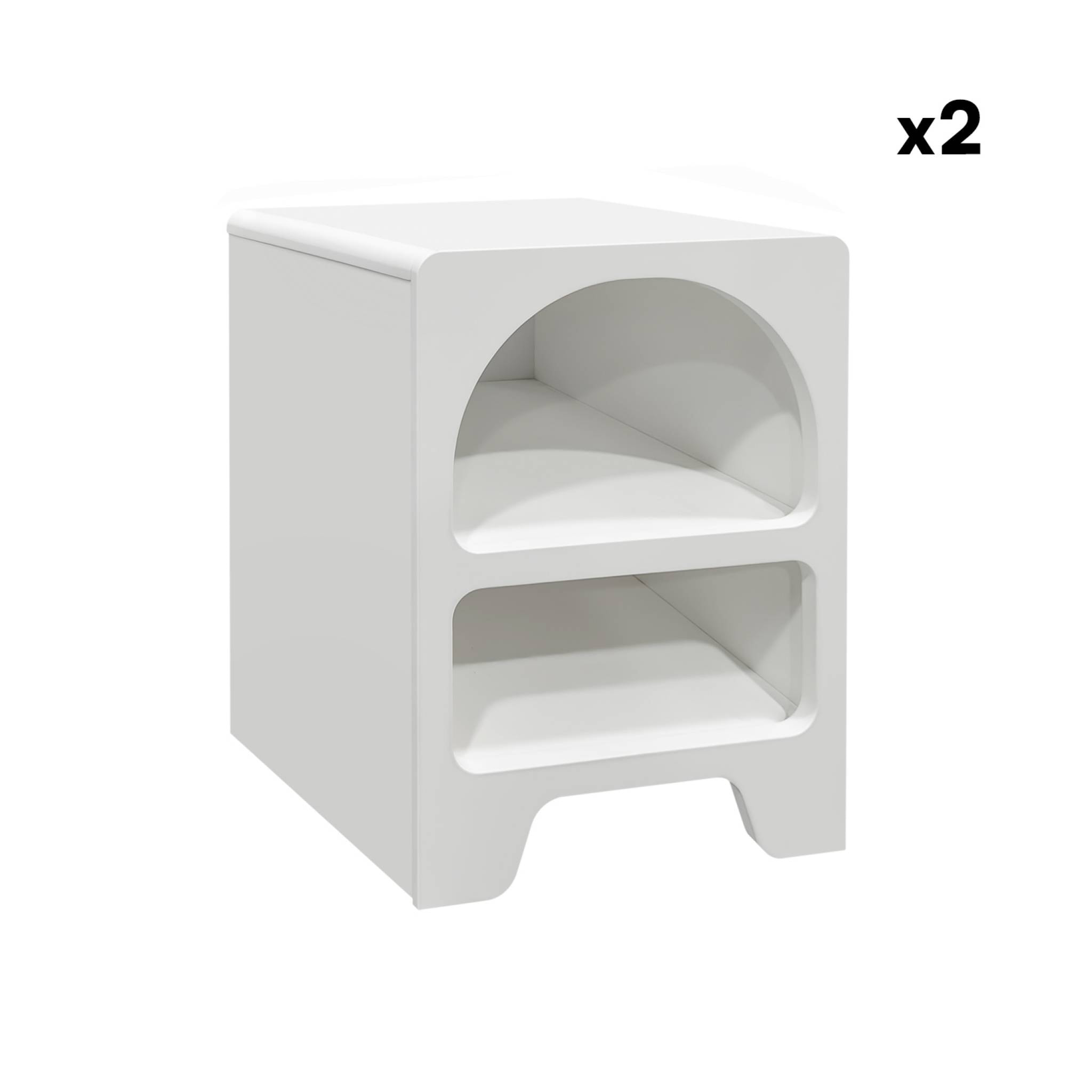 Table de chevet organique effet bois blanc. 2 niches de rangement (lot de 2)